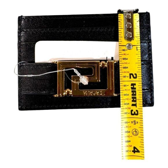 NWT Versace Greca Goddess Greek Key Logo Black Leather Card Holder Wallet $350 - Picture 6 of 7